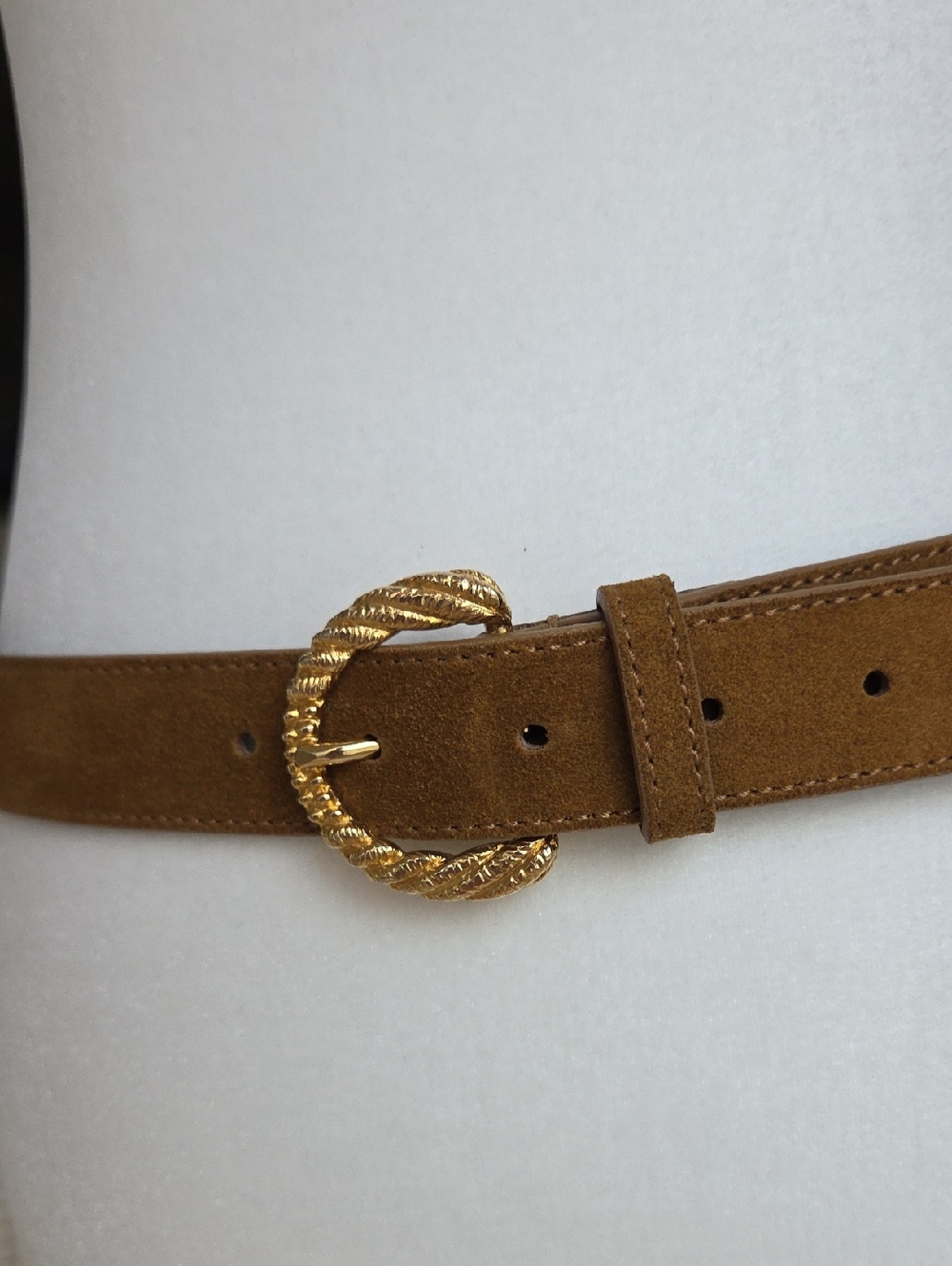 Sezane Thelma Brown Suede Belt with Twisted Gold Buckle EUC